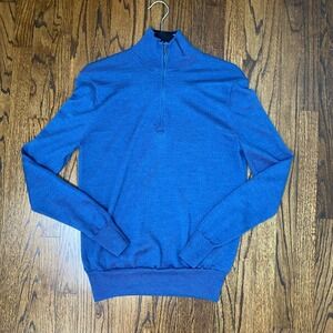 Brooks Brothers Sweater Womens Blue Quarter Zip Merino Wool ‎ Sz XS Lightweight